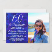 60 en Sensational Royal Blue Photo Birthday Kaart (Voorkant)
