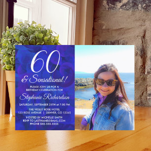 60 en Sensational Royal Blue Photo Birthday Kaart