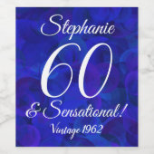 60 en Sensationeel Elegant Royal Blue op maat Wijn Etiket (Enkel label)