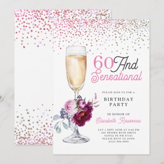 60 en sensationeel verjaardagsfeest kaart (Voorkant / Achterkant)