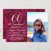 60 en sensationele Red Rose Foto Verjaardag Kaart (Voorkant / Achterkant)