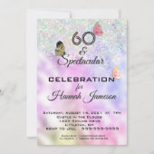 60 en Spectaculaire Glitterende Vlinders Feest Kaart (Voorkant)