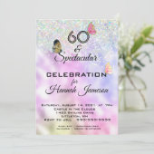 60 en Spectaculaire Glitterende Vlinders Feest Kaart (Staand voorkant)