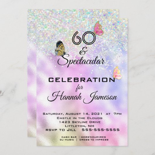 60 en Spectaculaire Glitterende Vlinders Feest Kaart (Voorkant / Achterkant)