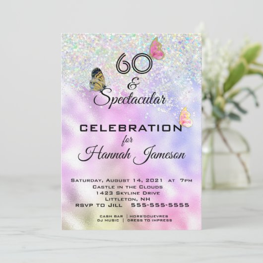 60 en Spectaculaire Glittervlinders Feest Kaart (Staand voorkant)