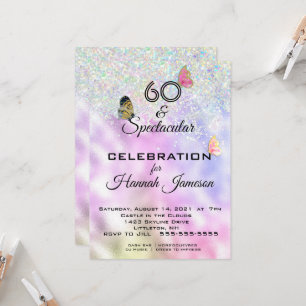 60 en Spectaculaire Glittervlinders Feest Kaart