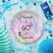 60 en Spectaculaire Glittervlinders Verjaardag Papieren Bordje (Feest)