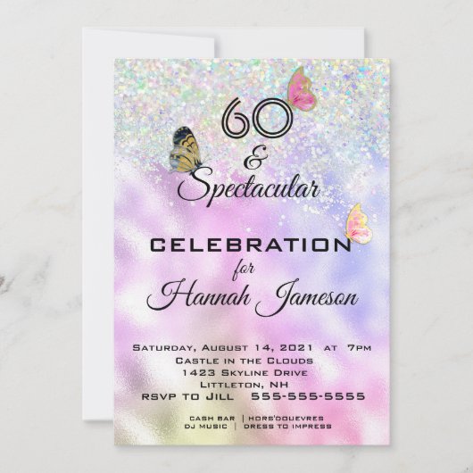 60 en spectaculaire Glittery Butterflies Party Kaart (Voorkant)