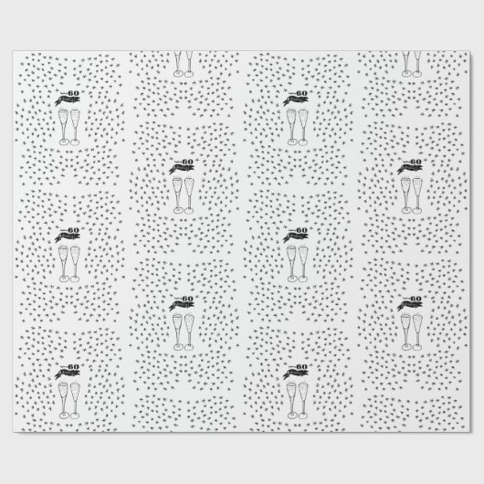 60 en sprankelende hand getekend zwart en wit cadeaupapier (Vlak)