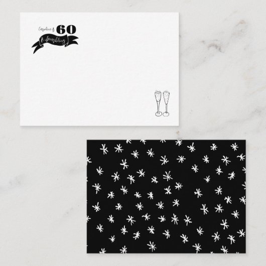 60 en sprankelende hand getekend zwart en wit plaatskaartje (Voorkant / Achterkant)