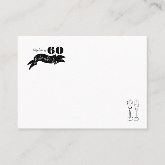 60 en sprankelende hand getekend zwart en wit plaatskaartje (Voorkant)