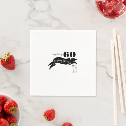 60 en sprankelende hand getekend zwart en wit servet (Insitu)