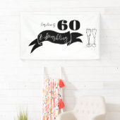 60 en sprankelende hand getekend zwart en wit spandoek (Insitu)