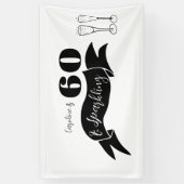 60 en sprankelende hand getekend zwart en wit spandoek (Verticaal)