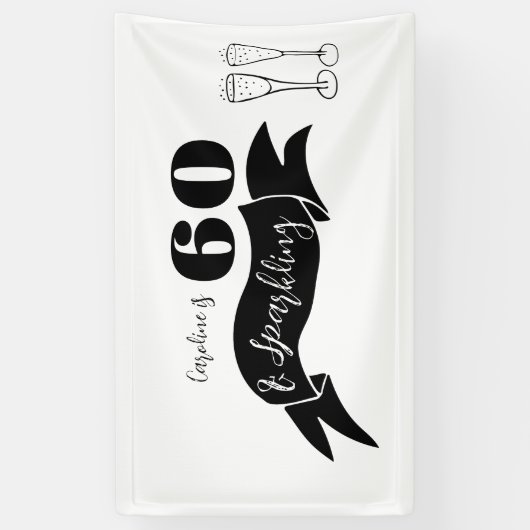 60 en sprankelende hand getekend zwart en wit spandoek (Verticaal)