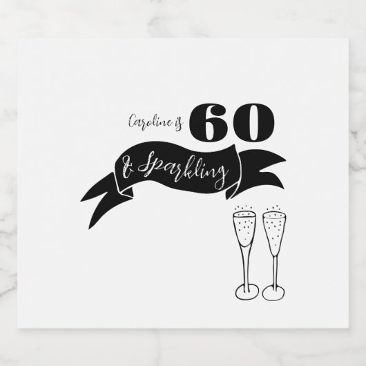 60 en sprankelende hand getekend zwart en wit sparkling wijnetiket (Enkel label)