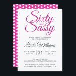 60 en Zassy Pink Glitter 60th Birthday Party Kaart<br><div class="desc">De feestelijke 60e verjaardag van deze festive 60e in faux hot roze glitter, een stijlvolle 60e verjaardagsuitnodiging die je kunt personaliseren en uitzenden voor de viering van je 60e verjaardag. De woorden 60 en sassy zijn in faux roze glitter en zijn ingesteld met moderne typografie. De achterkant van de kaart...</div>