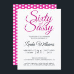 60 en Zassy Pink Glitter 60th Birthday Party Kaart<br><div class="desc">De feestelijke 60e verjaardag van deze festive 60e in faux hot roze glitter, een stijlvolle 60e verjaardagsuitnodiging die je kunt personaliseren en uitzenden voor de viering van je 60e verjaardag. De woorden 60 en sassy zijn in faux roze glitter en zijn ingesteld met moderne typografie. De achterkant van de kaart...</div>