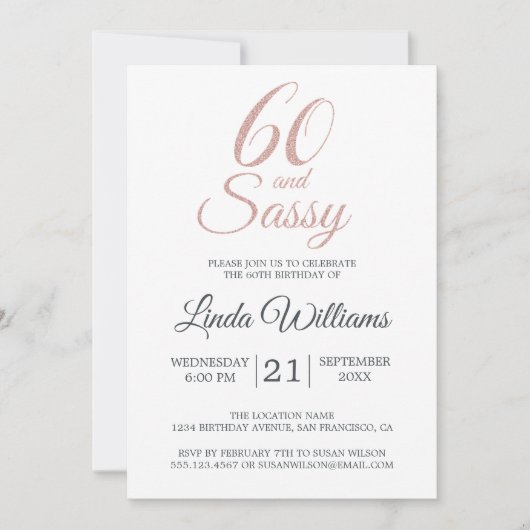 60 en Zassy Pink Glitter 60th Birthday Party Kaart (Voorkant)