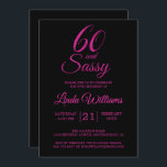 60 en Zassy Pink Glitter 60th Birthday Party Kaart<br><div class="desc">Het vieren van 60 in stijl met dit glamoruos 60ste verjaardagsontwerp in zwart-wit en faux hot-roze glitter, een chic 60ste verjaardagsuitnodiging die je gewoon kunt personaliseren en uitzenden voor je 60ste verjaardagsfeest. De woorden 60 en sassy zijn in faux roze glitter en zijn ingesteld met moderne typografie. Neem contact met...</div>