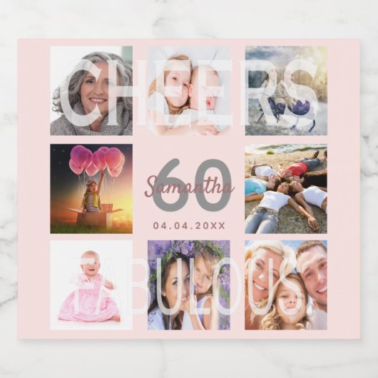 60 fabelachtig roos goudfotocollage sparkling wijnetiket (Enkel label)