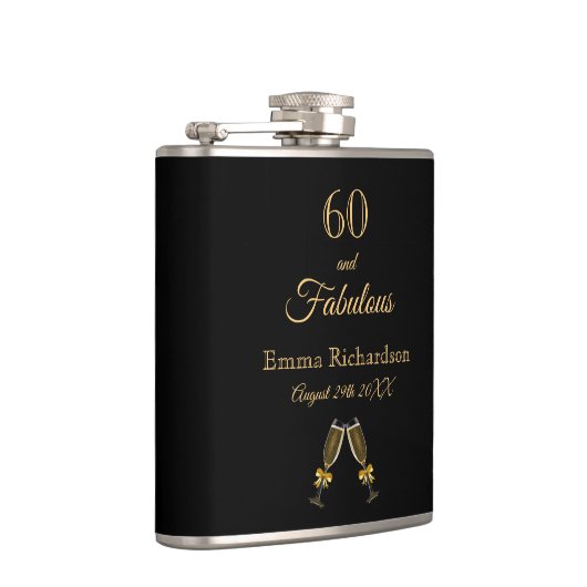 60 fabelachtige verjaardag zwart goudkleurig monog heupfles (Rechts)