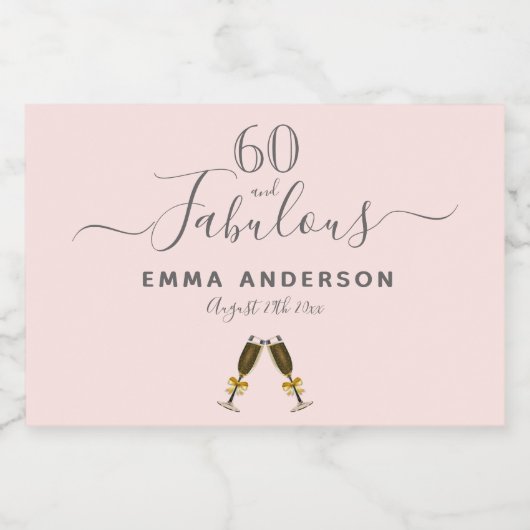 60 fabelachtige verjaardag zwart roze roze roze go sparkling wijnetiket (Enkel label)