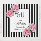 60 fabelroze floralen zwarte strepen monogram sparkling wijnetiket (Enkel label)