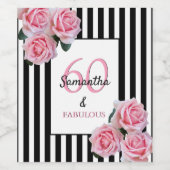 60 fabelroze floralen zwarte witte strepen wijn etiket (Enkel label)