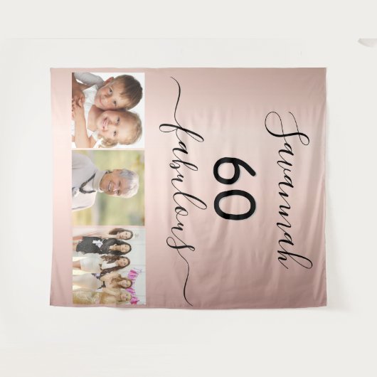 60 fabuleus verjaardag foto surprise party roze go wandkleed (Voorkant (horizontaal))