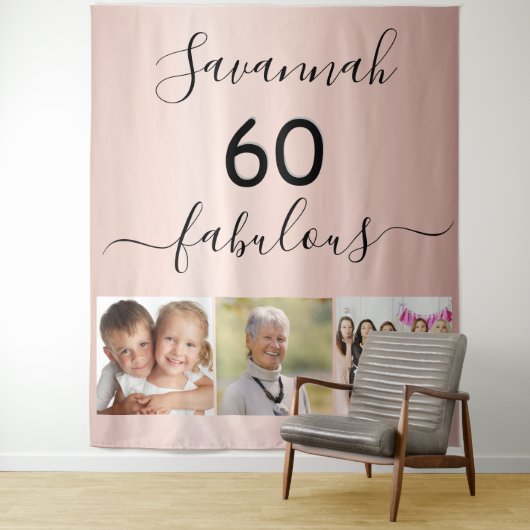 60 fabuleus verjaardag foto surprise party roze go wandkleed (In situ)