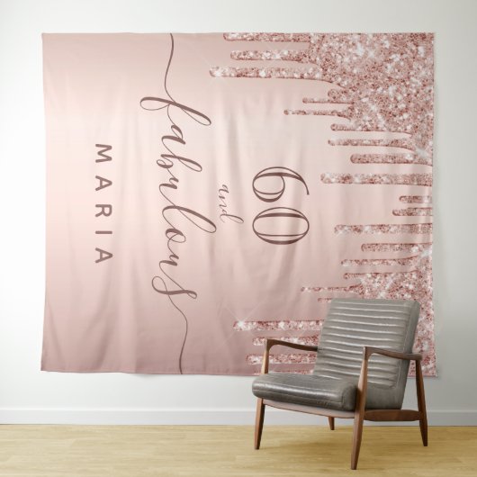 60 fabuleuze verjaardag glitters rose goud glans wandkleed (In Situ (horizontaal))