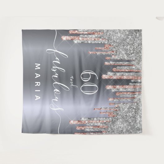 60 fabuleuze verjaardag glitters zilverkleurig roz wandkleed (Voorkant (horizontaal))