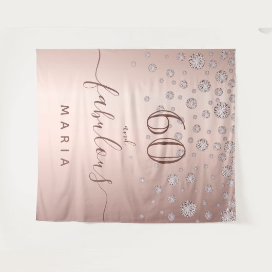 60 fabuleuze verjaardag roze gouden diamanten glam wandkleed (Voorkant (horizontaal))