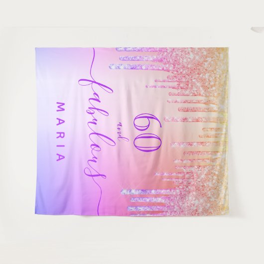 60 fabuleuze verjaardag roze paars goud wandkleed (Voorkant (horizontaal))