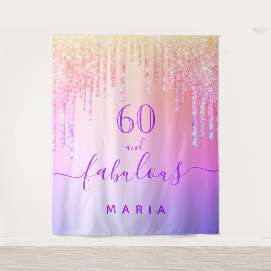 60 fabuleuze verjaardag roze paars goud wandkleed (Voorkant)