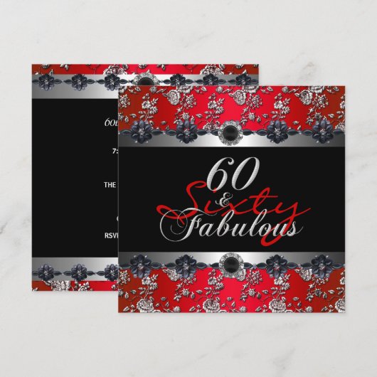 60 & Fabulous 60ste verpartij zilver rood Kaart (Voorkant / Achterkant)