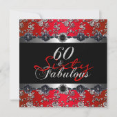 60 & Fabulous 60ste verpartij zilver rood Kaart (Voorkant)