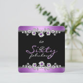 60 & Fabulous 60th Birthday Party Silver Lila 2a Kaart (Staand voorkant)