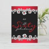 60 & Fabulous 60th Birthday Party Silver Red 2a Kaart (Staand voorkant)