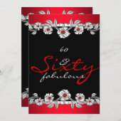 60 & Fabulous 60th Birthday Party Silver Red 2a Kaart (Voorkant / Achterkant)