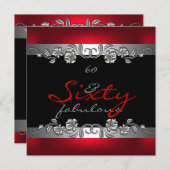 60 Fabulous 60th Birthday Party Silver Red Kaart (Voorkant / Achterkant)