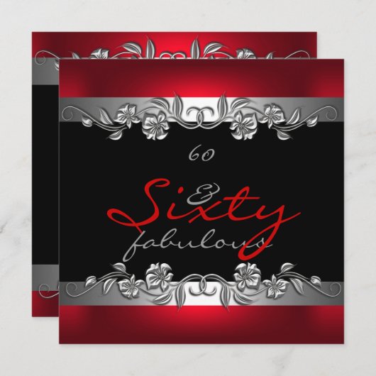 60 Fabulous 60th Birthday Party Silver Red Kaart (Voorkant / Achterkant)