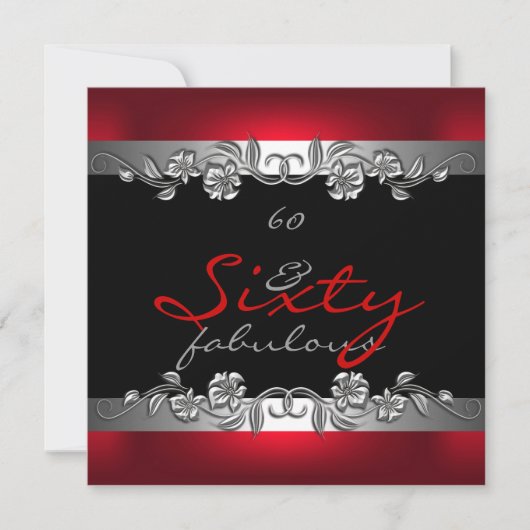 60 Fabulous 60th Birthday Party Silver Red Kaart (Voorkant)