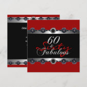 60 & Fabulous 60th Birthday Party Silver Red Kaart (Voorkant / Achterkant)