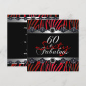 60 & Fabulous 60th Birthday Party Zebra Silver Red Kaart (Voorkant / Achterkant)