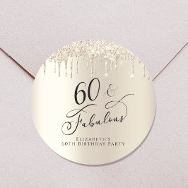 60 Fabulous Birthday Gold Glitter, op maat gesnede Ronde Sticker