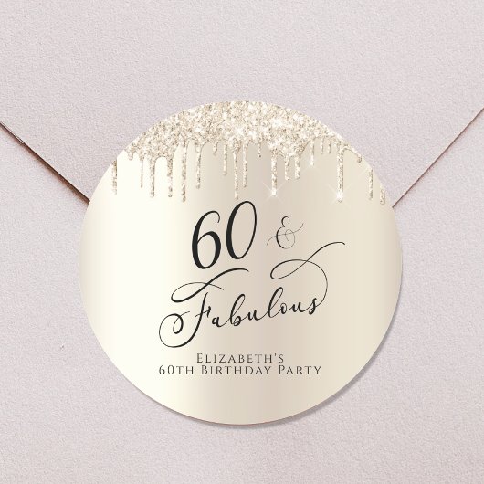 60 Fabulous Birthday Gold Glitter, op maat gesnede Ronde Sticker