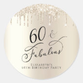 60 Fabulous Birthday Gold Glitter, op maat gesnede Ronde Sticker (Voorkant)