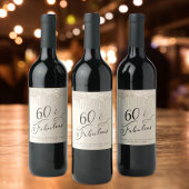 60 Fabulous Birthday Gold Glitter, op maat gesnede Wijn Etiket